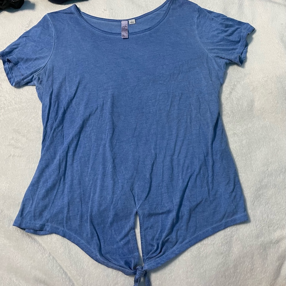 Blue Shirt with tie at bottom
